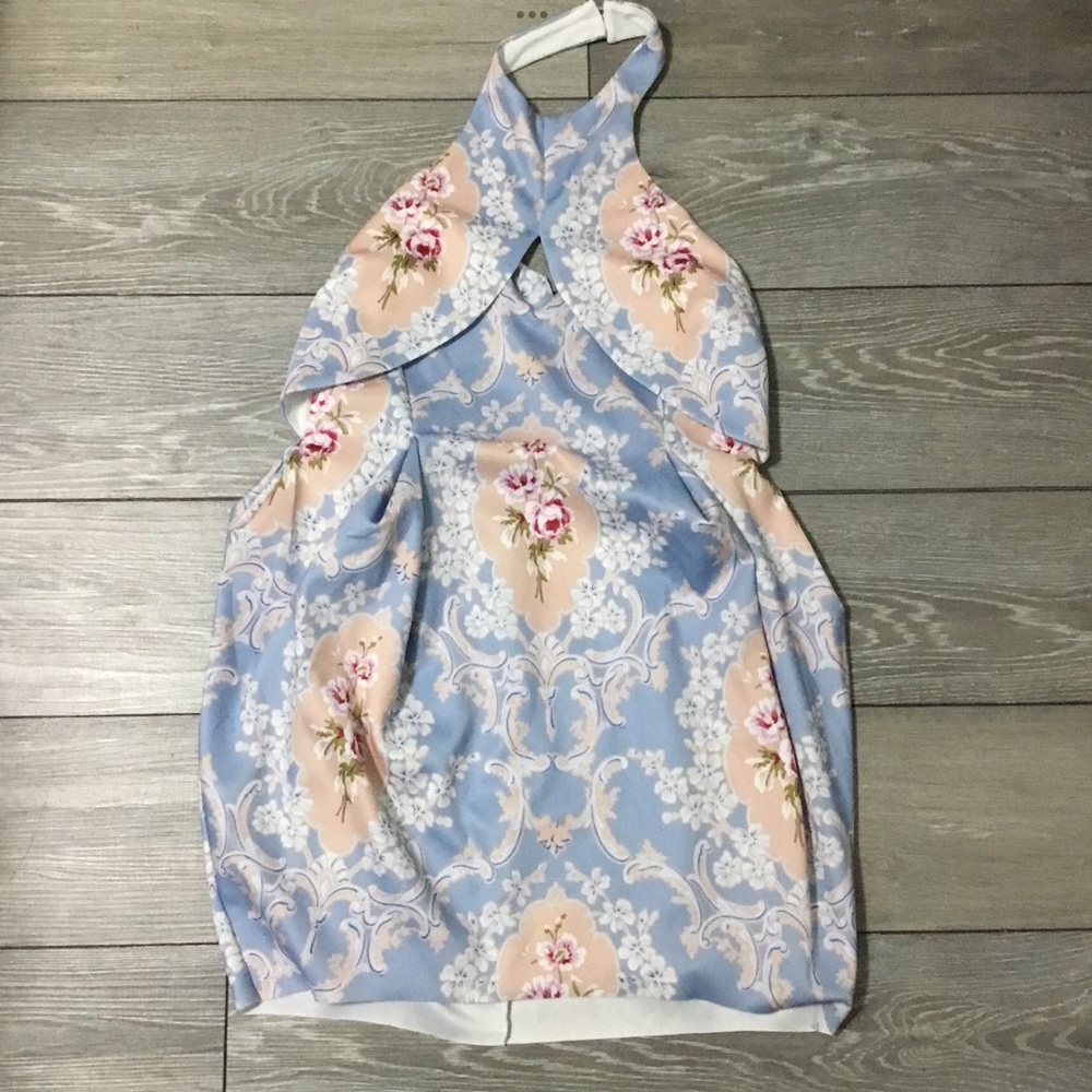 ASOS Backless Tulip Mini Dress in Pastel Regal Print size 12